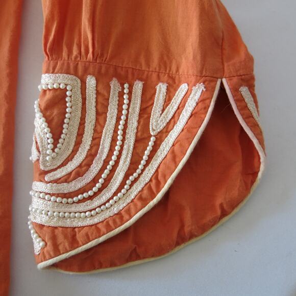 TUNICLOVE Beaded Tunic Top Size S Women Embroidered Cotton Boho Retro Orange - Picture 10 of 12